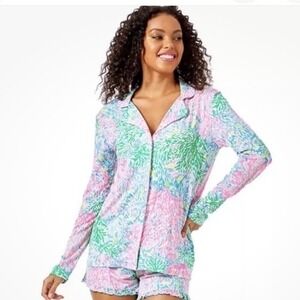 Lilly Pulitzer PJ Knit Button Up Pajama Top Multi Stargazer Pajamas Top Small